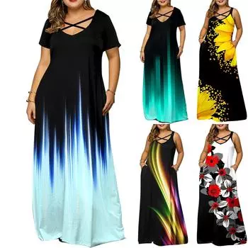 Женское длинное платье без рукавов, летний пляжный сарафан, большие размеры XXXL циан