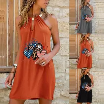 Женское длинное платье без рукавов с принтом на бретельках ко Дню независимости XL чёрный