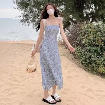 Женское длинное платье без рукавов с цветочным принтом в стиле «отпуск на море» S