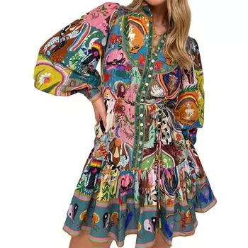 Женское длинное платье-блузка с рукавами-фонариками, принтом и пуговицами, облегающее, сексуальное, для ночного клуба XL розовый