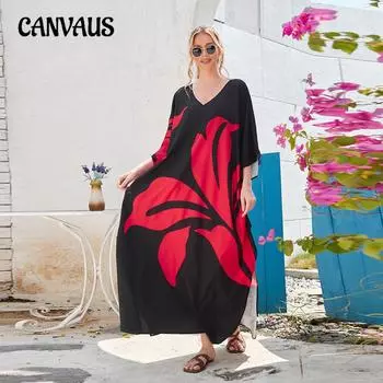 Женское длинное платье больших размеров с принтом и рукавами «летучая мышь», свободное праздничное пляжное платье больших размеров, верхняя рубашка бикини One Size чёрный