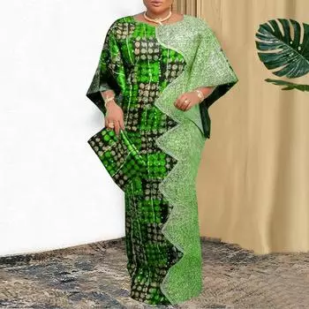 Женское длинное платье большого размера с круглым вырезом и короткими рукавами с принтом M фиолетовый