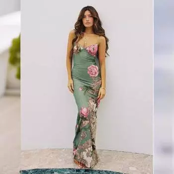 Женское длинное платье Holiday Ethos Slim Print Design Sense Halter Dress Женское платье S светло-синий