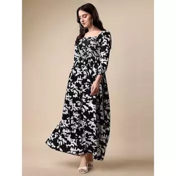 Женское длинное платье из крепа с цветочным принтом XS