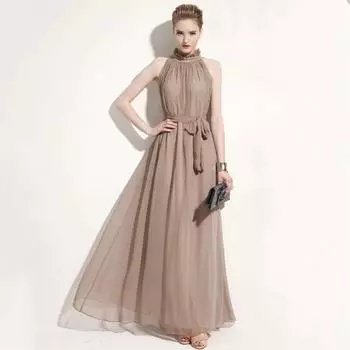 Женское длинное платье из шифона без рукавов One size темные хаки