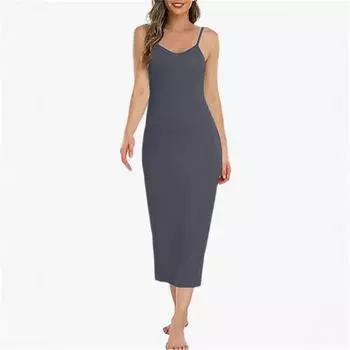 Женское длинное платье-комбинация, базовое регулируемое платье-комбинация на тонких бретельках, мягкая ночная рубашка с V-образным вырезом, нижнее платье XXL