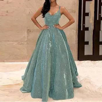 Женское длинное платье макси без рукавов с высокой талией и блестками, длиной до пола, с v-образным вырезом, сексуальное летнее весеннее вечернее платье XL чёрный
