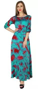 Женское длинное платье макси Bimba, эксклюзивное платье с эластичной талией и рукавами Tie-Dye 3 4 18 синий