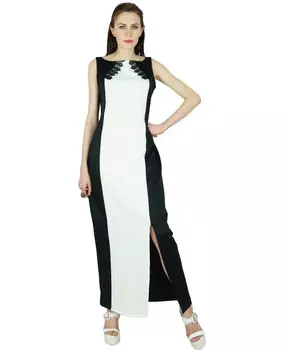 Женское длинное платье макси Bimba, платье из спандекса с разрезом и кружевом, повседневное, формальное 16 чёрный