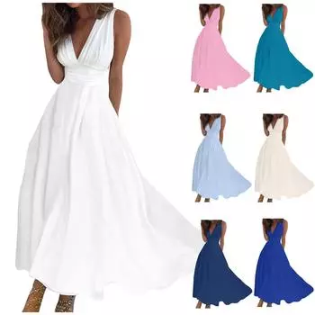 Женское длинное платье Платье макси Повседневное платье Свободное платье Платье трапециевидной формы с цветочным принтом Мода Уличная одежда На открытом воздухе Повседневные с принтом для свиданий Платье без рукавов с V-образным вырезом L розовый