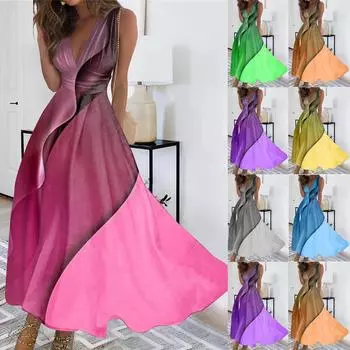 Женское длинное платье Платье макси Повседневное платье Свободное платье Платье трапециевидной формы с цветочным принтом Мода Уличная одежда На открытом воздухе Повседневные с принтом для свиданий Платье без рукавов с V-образным вырезом L