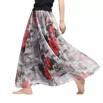 Женское длинное платье с большой подвеской, пляжная цветочная шифоновая юбка L
