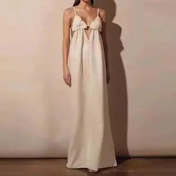 Женское длинное платье с цветочным принтом и глубоким V-образным вырезом, без рукавов, с открытой спиной, с разрезом, с вырезом, летнее женское платье S абрикосовый