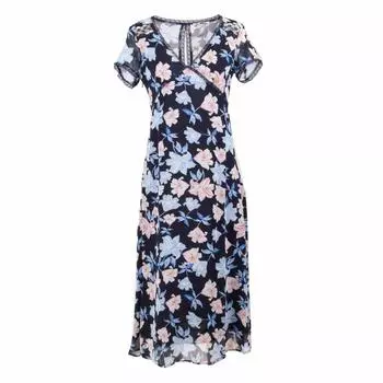 Женское длинное платье с цветочным принтом и короткими рукавами GRACE & MILA