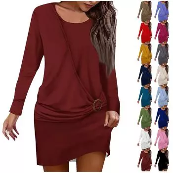 Женское длинное платье с длинным рукавом и круглым вырезом, прямое элегантное вечернее платье с петлей и пуговицами с крестообразным дизайном L