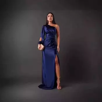 Женское длинное платье с открытыми плечами и рукавами реглан, плиссировкой и разрезом на талии, лето 2024 г. Triple Extra Large