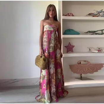 Женское длинное платье с принтом, открытой спиной, плиссировкой, А-силуэта, с широким подолом, элегантное женское платье для вечеринки, праздника, длинные платья S красный