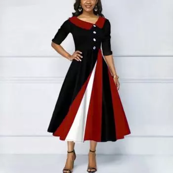 Женское длинное платье с рукавами пять четвертей, украшенное пуговицами и 3D-печатью S серый