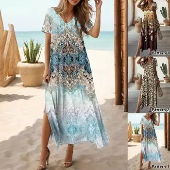 Женское длинное платье с V-образным вырезом и принтом, женское праздничное пляжное вечернее платье-качели S жёлтый