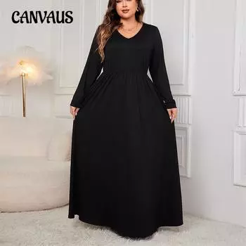 Женское длинное платье с вырезом на спине, осеннее платье больших размеров с длинным рукавом, платья с высокой талией XL чёрный