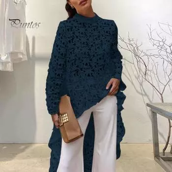 Женское длинное платье с вырезом сверху, нерегулярным вязанием крючком, кружевом, цветочным узором, прозрачной короткой передней частью и длинной задней частью, с полувысоким воротником и длинными рукавами S жёлтый