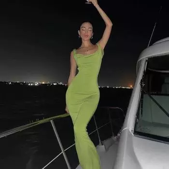 Женское длинное платье темперамент Spice Sexy с открытой спиной и вырезом-рыбьим хвостом S зелёный