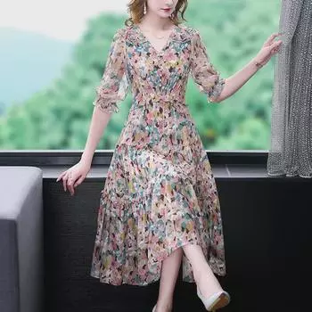 Женское длинное платье-трапеция из шелка Mulberry с V-образным вырезом и узкой талией, весна/лето 2022 г. L