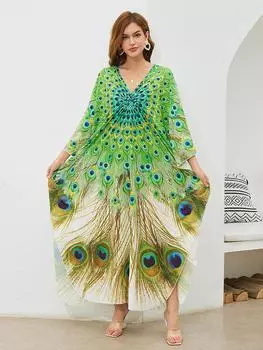 Женское длинное платье в богемном стиле, лето 2024, с рукавами «летучая мышь», домашний халат, повседневные свободные платья макси one size синий