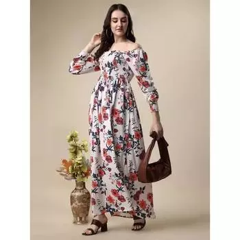 Женское длинное платье в стиле вестерн с принтом из крепа, нарядная одежда с расклешенным кроем, Курта (белый) ВФ-512 XS