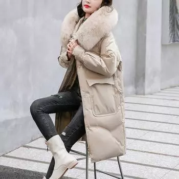 Женское длинное пуховое пальто большого размера 2021, зимняя повседневная корейская модная куртка с капюшоном, офисная женская куртка-пуховик с длинными рукавами, верхняя одежда, парки S-5XL 3XL чёрный