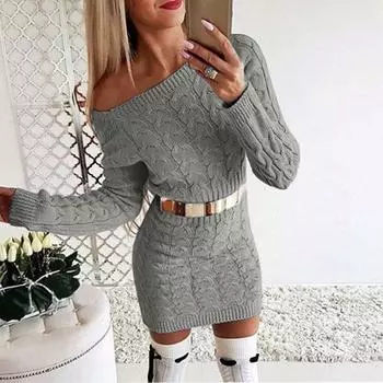 Женское длинное пуловерное платье-свитер с длинными рукавами, тонкая одежда S серый