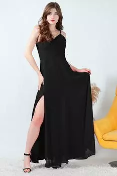 Женское длинное шифоновое вечернее платье с веревочным ремнем