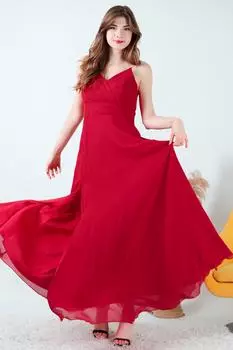 Женское длинное шифоновое вечернее платье с веревочным ремнем