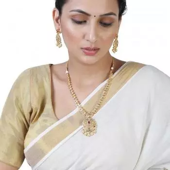 Женское длинное свадебное ожерелье Estele с позолотой и цирконием в этническом стиле, жемчугом и цветными камнями