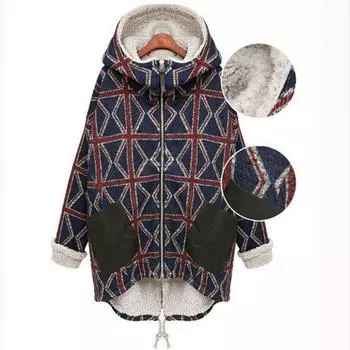 Женское длинное теплое зимнее пальто с капюшоном больших размеров L темно-синий