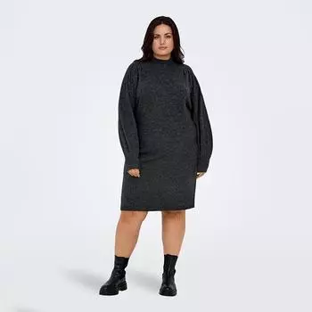 Женское длинное трикотажное платье-свитер с высоким воротником и объемными рукавами ONLY CARMAKOMA 42/44 темно серый