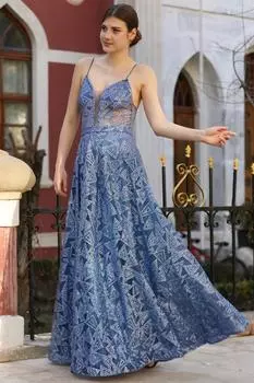 Женское длинное вечернее платье с пайетками