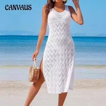 Женское длинное вязаное платье с лямкой на шее, сексуальное летнее открытое пляжное бикини, прикрытие One Size белый