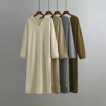 Женское длинное вязаное прямое платье-свитер с капюшоном, осенне-зимнее теплое платье макси, ШИКАРНОЕ платье-пуловер, женский топ-джемпер