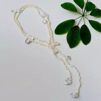 Женское длинное жемчужное ожерелье из белого натурального пресноводного жемчуга, ожерелье-свитер, нерегулярное макси-ожерелье в стиле барокко белый