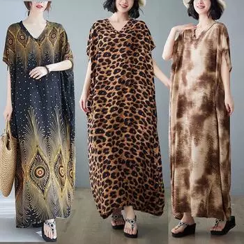 Женское длинное женское платье, повседневное прикрытие, разноцветное пляжное платье с круглым вырезом, кафтан, мусульманские макси-платья в богемном стиле, купальные костюмы парео Free size