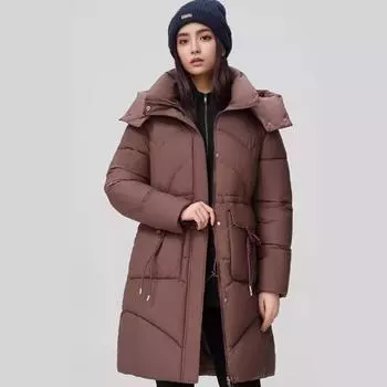 Женское длинное зимнее пальто с хлопковой подкладкой, новой талией и утолщенным капюшоном - подклад выше колена куртка с хлопковой подкладкой прилив M