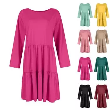 Женское домашнее сплошное свободное платье с круглым вырезом и длинными рукавами L чёрный