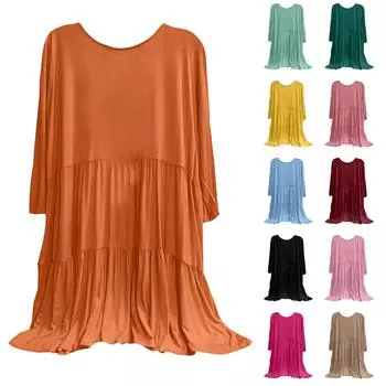 Женское домашнее сплошное свободное платье с круглым вырезом и длинными рукавами