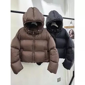 Женское дутое пальто в винтажном стиле с длинным рукавом, повседневные парки, корейские зимние теплые толстые универсальные однотонные хлопковые пуховики M кофейный