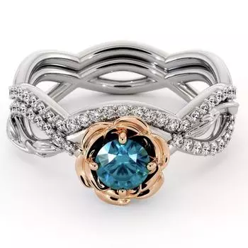 Женское двухцветное кольцо с цирконием в форме розы, креативные свадебные украшения для женщин No. 5