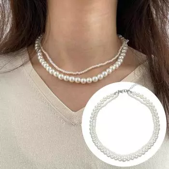 Женское двухслойное ожерелье-чокер с имитацией жемчуга, многослойное ожерелье в стиле ретро, короткое ожерелье, ювелирные аксессуары белый