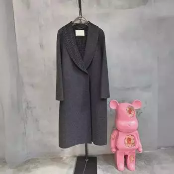 Женское двухстороннее пальто из кашемира ручной работы с классическим узором Double F, осень/зима 2024 г. Large темно-серого