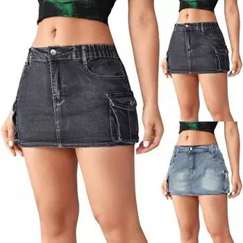 Женское джинсовое бюстье, летняя винтажная эластичная обтягивающая рабочая одежда, карманы, бедра, юбка XXL чёрный