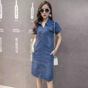 Женское джинсовое платье Летняя одежда Джинсовое платье Повседневные ковбойские платья XXL